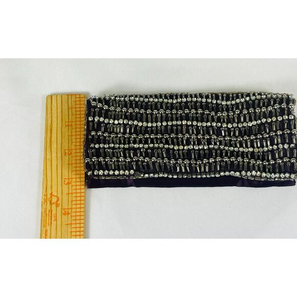 Beaded Rhinestone Dark Purple Foldable Evening Bag Clutch - Picture 8 of 8